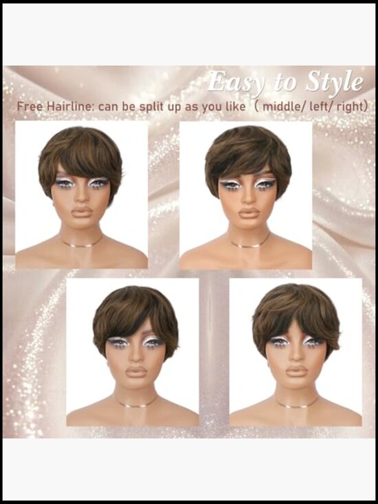 Short Human Hair Wig with Bangs Wavy Natural Look Glueless Comfortable Cap main image 4